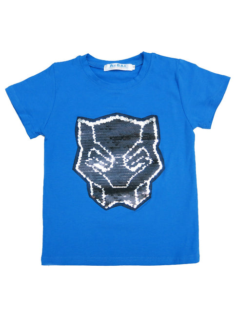 Little Kids Unisex Blue Flip Sequins Black Panther Crewneck T-Shirt 18M-2T - SophiasStyle.com
